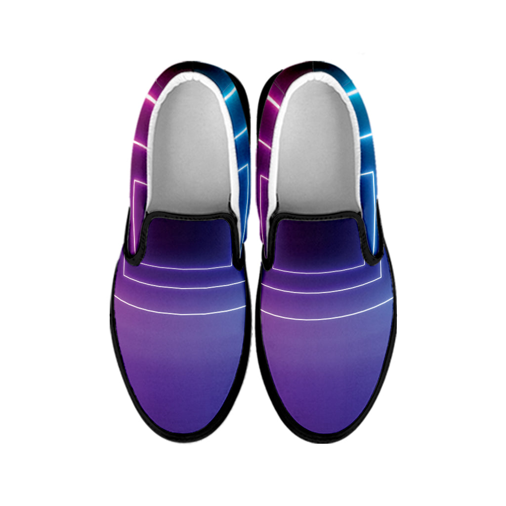 Pink And Teal Tunnel Lights Print Black Slip On Shoes