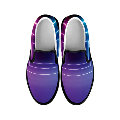 Pink And Teal Tunnel Lights Print Black Slip On Shoes