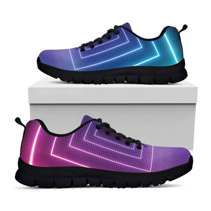 Pink And Teal Tunnel Lights Print Black Sneakers