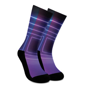 Pink And Teal Tunnel Lights Print Crew Socks