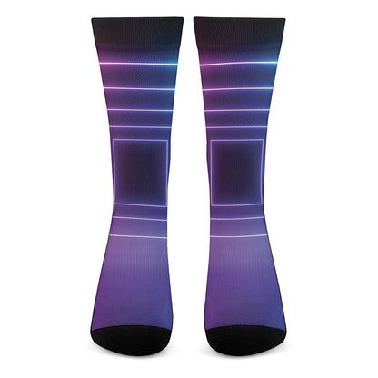 Pink And Teal Tunnel Lights Print Crew Socks