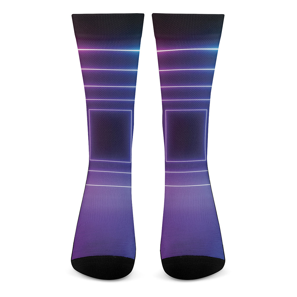 Pink And Teal Tunnel Lights Print Crew Socks