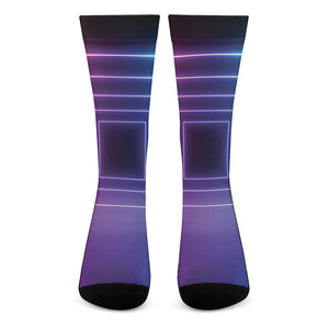 Pink And Teal Tunnel Lights Print Crew Socks