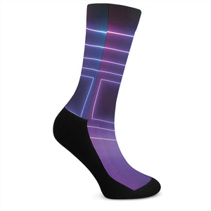 Pink And Teal Tunnel Lights Print Crew Socks