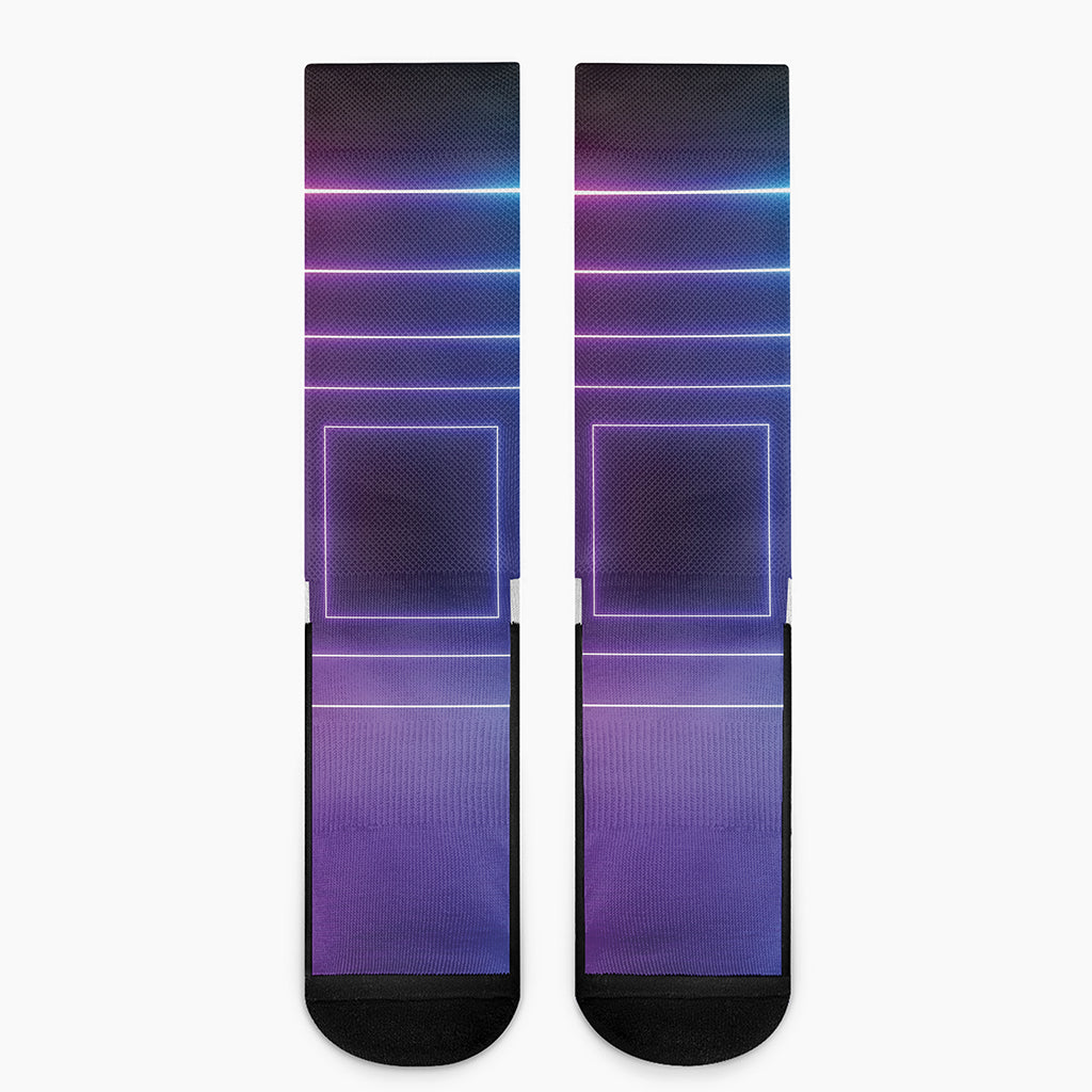 Pink And Teal Tunnel Lights Print Crew Socks