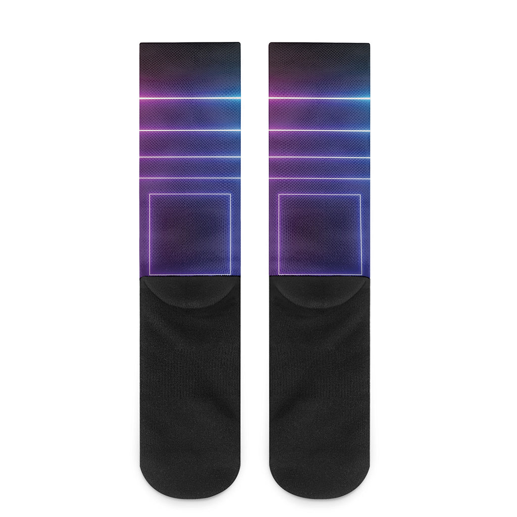 Pink And Teal Tunnel Lights Print Crew Socks