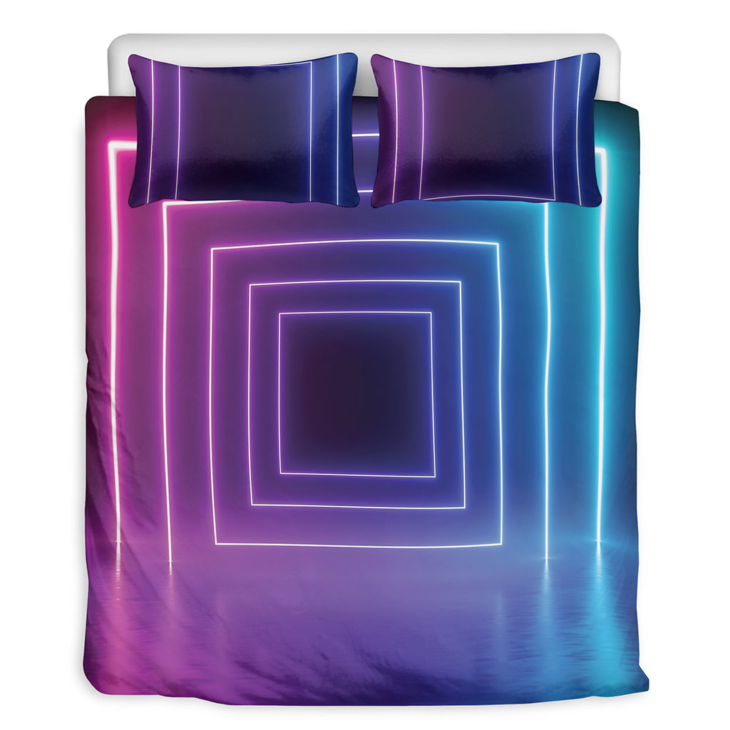 Pink And Teal Tunnel Lights Print Duvet Cover Bedding Set