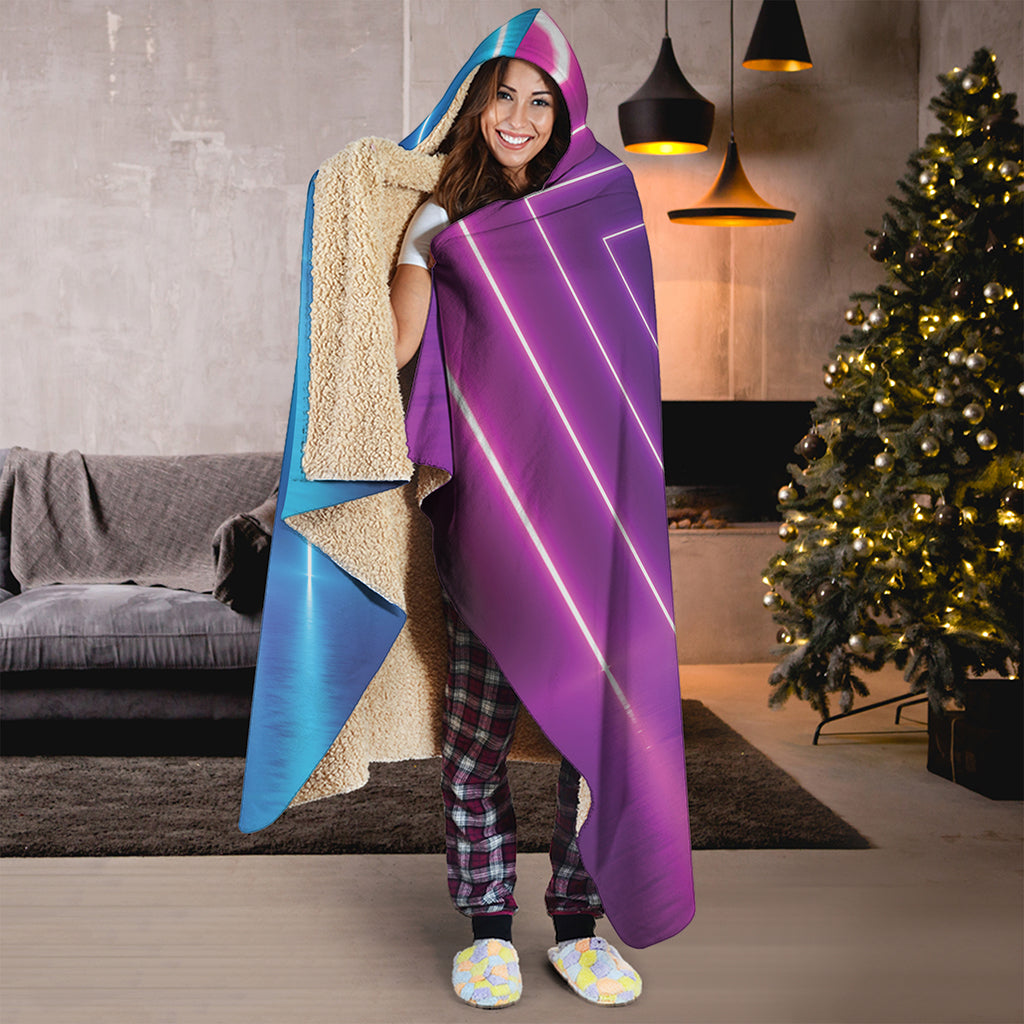 Pink And Teal Tunnel Lights Print Hooded Blanket