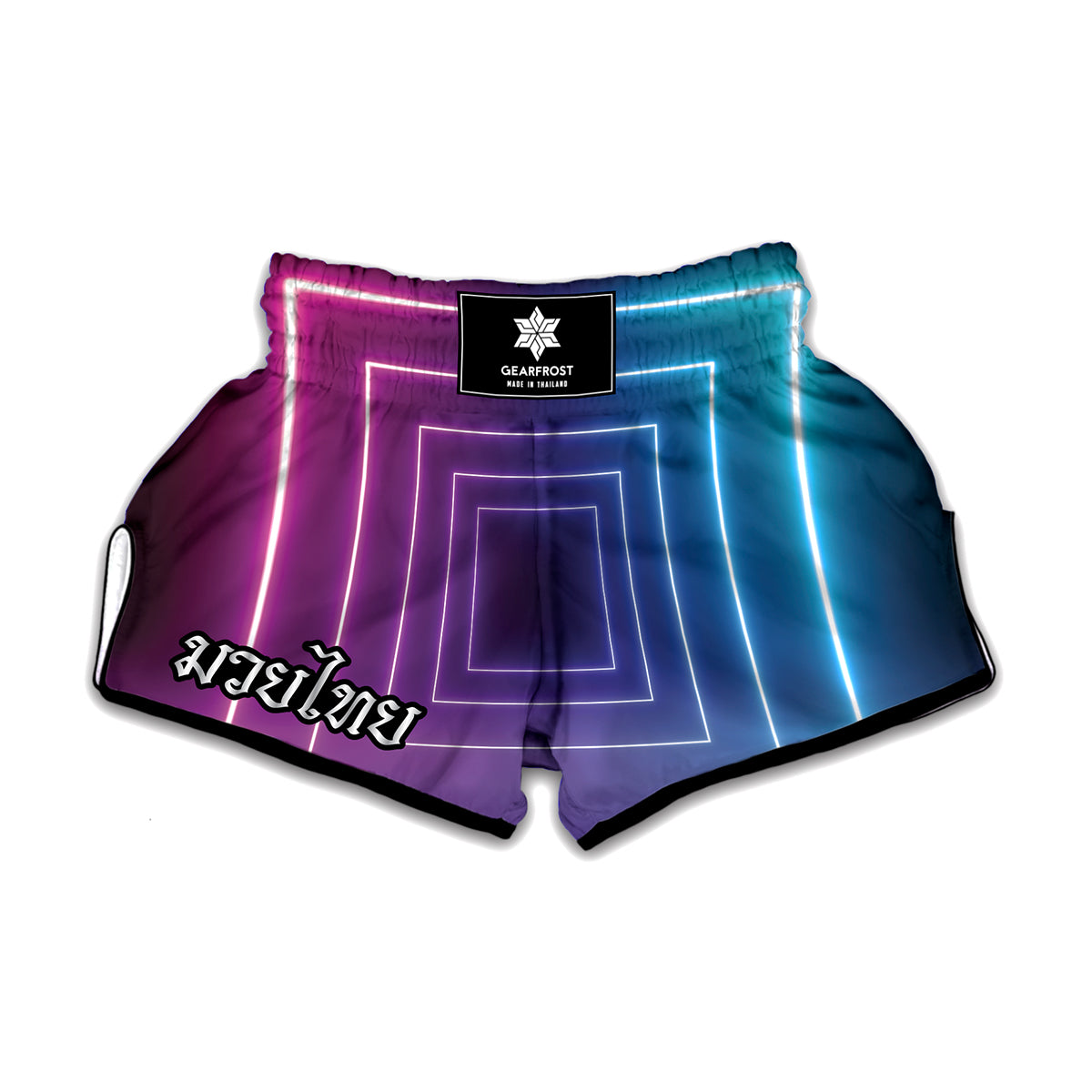 Pink And Teal Tunnel Lights Print Muay Thai Boxing Shorts