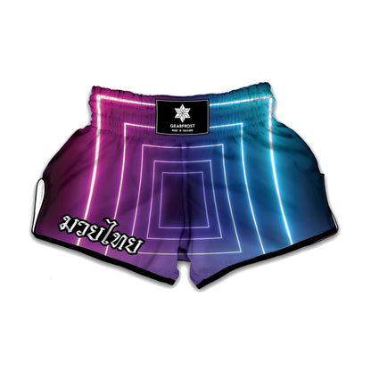 Pink And Teal Tunnel Lights Print Muay Thai Boxing Shorts
