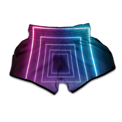 Pink And Teal Tunnel Lights Print Muay Thai Boxing Shorts