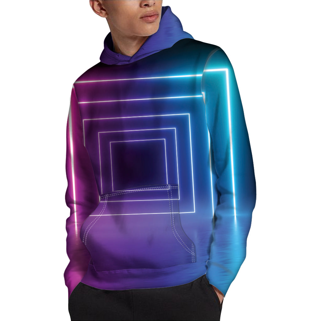 Pink And Teal Tunnel Lights Print Pullover Hoodie