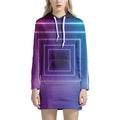Pink And Teal Tunnel Lights Print Pullover Hoodie Dress