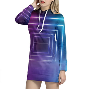 Pink And Teal Tunnel Lights Print Pullover Hoodie Dress