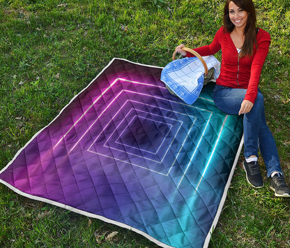 Pink And Teal Tunnel Lights Print Quilt