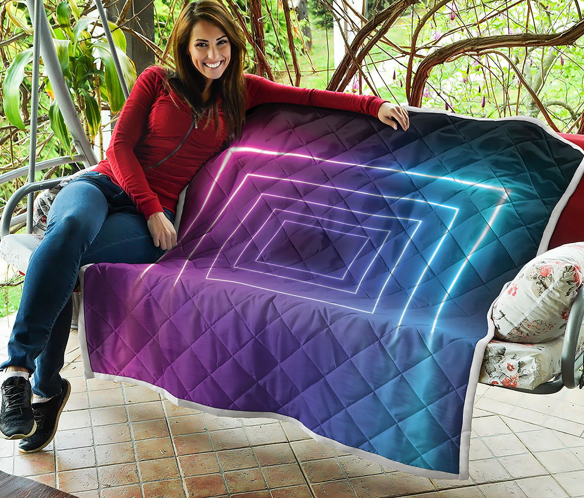 Pink And Teal Tunnel Lights Print Quilt