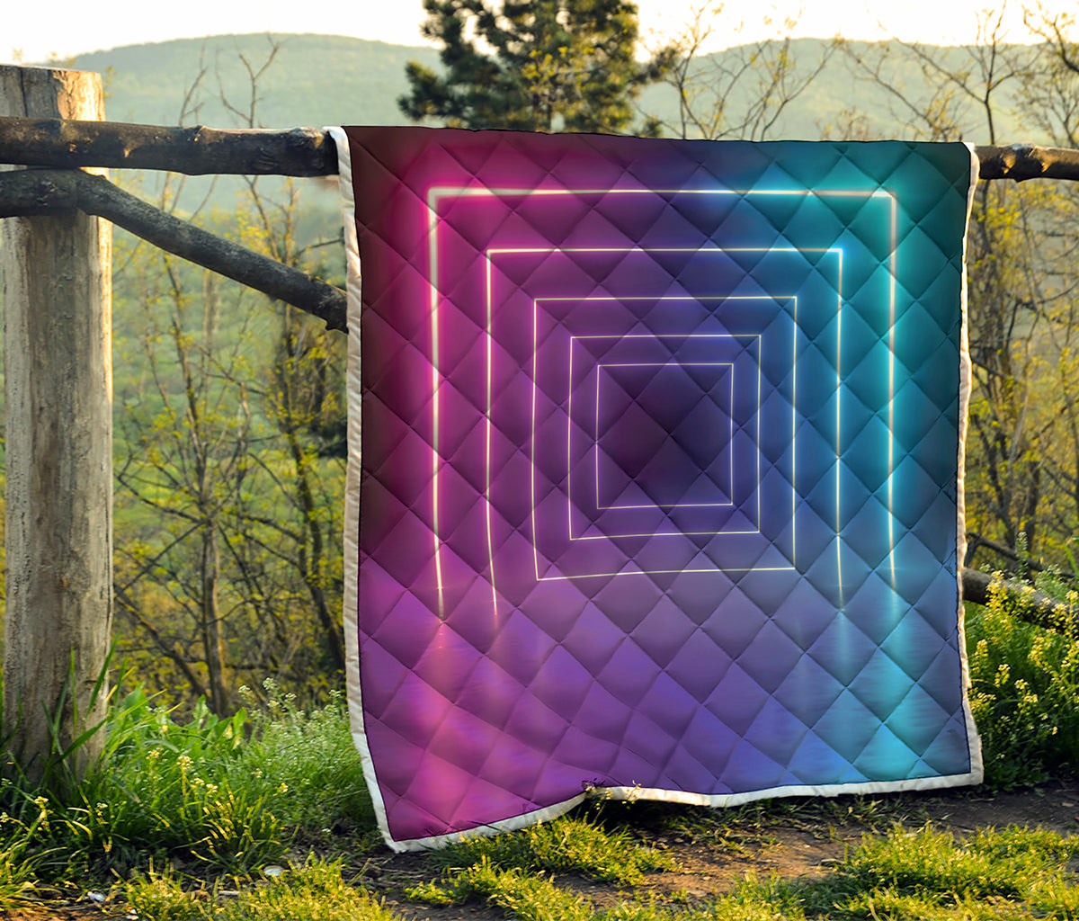 Pink And Teal Tunnel Lights Print Quilt