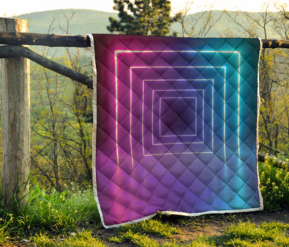 Pink And Teal Tunnel Lights Print Quilt