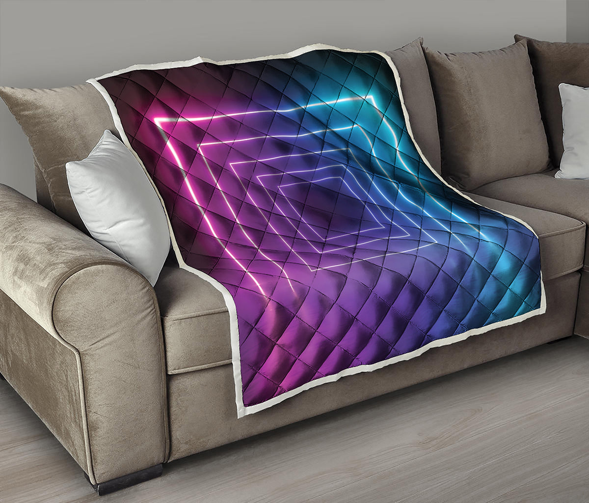 Pink And Teal Tunnel Lights Print Quilt