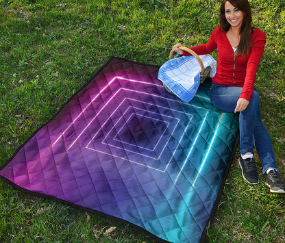 Pink And Teal Tunnel Lights Print Quilt