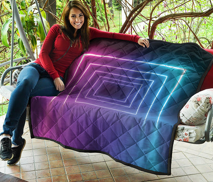 Pink And Teal Tunnel Lights Print Quilt