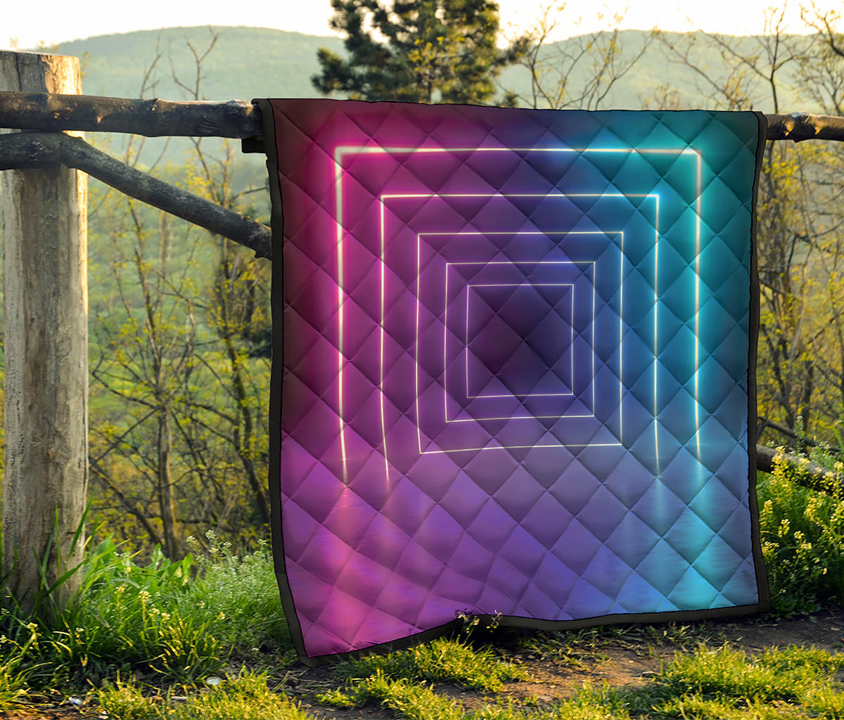 Pink And Teal Tunnel Lights Print Quilt