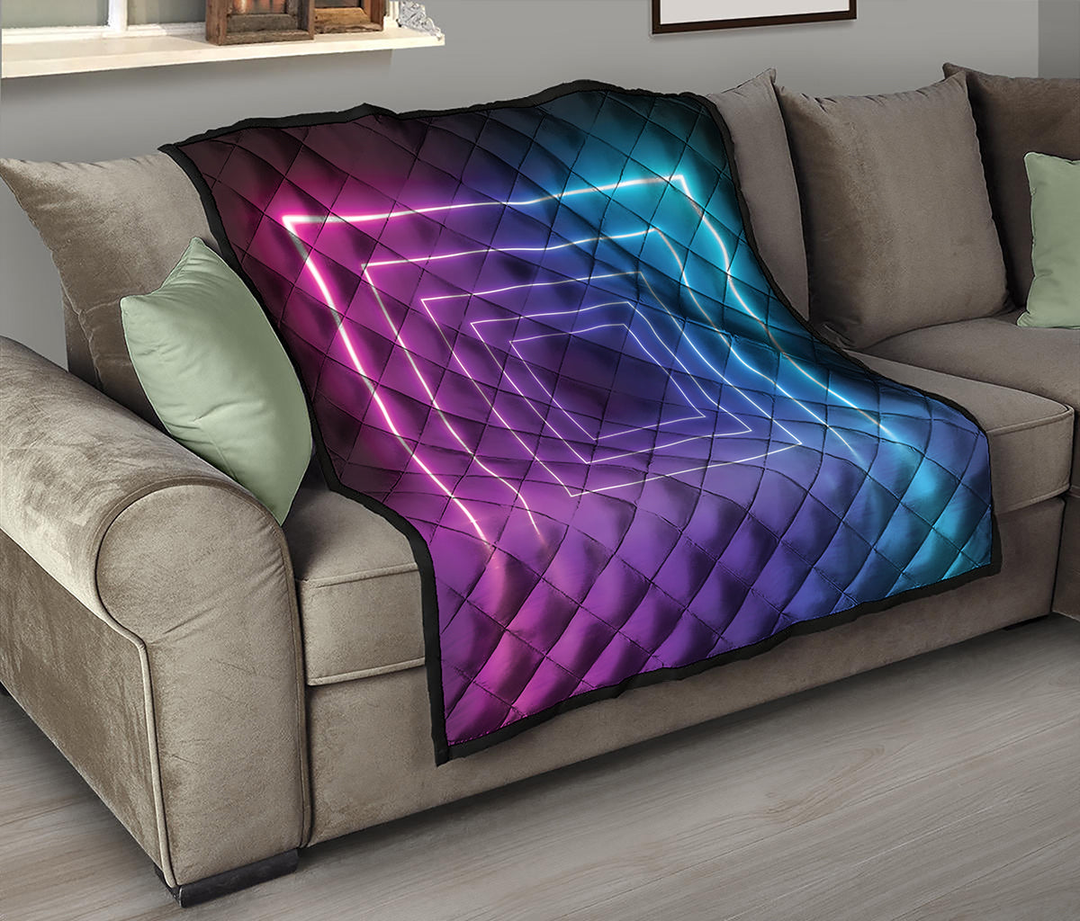Pink And Teal Tunnel Lights Print Quilt