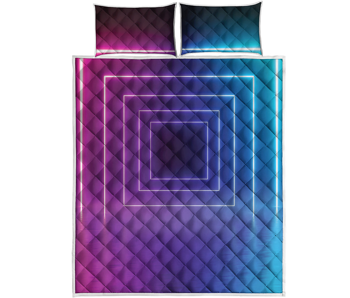 Pink And Teal Tunnel Lights Print Quilt Bed Set