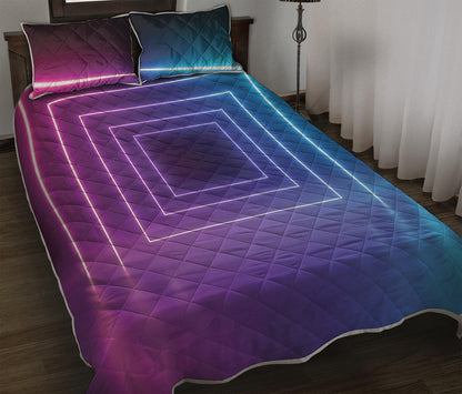 Pink And Teal Tunnel Lights Print Quilt Bed Set