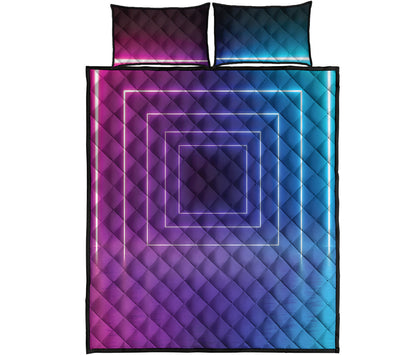 Pink And Teal Tunnel Lights Print Quilt Bed Set
