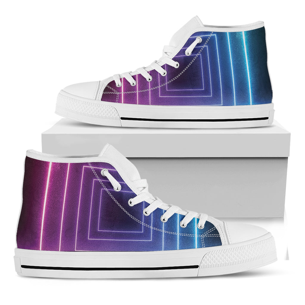 Pink And Teal Tunnel Lights Print White High Top Shoes