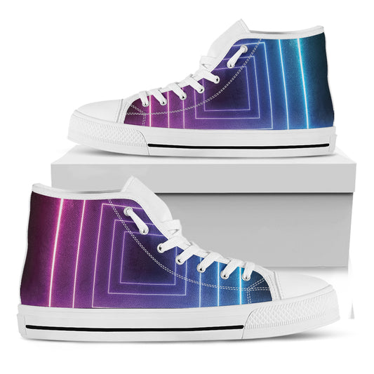 Pink And Teal Tunnel Lights Print White High Top Shoes