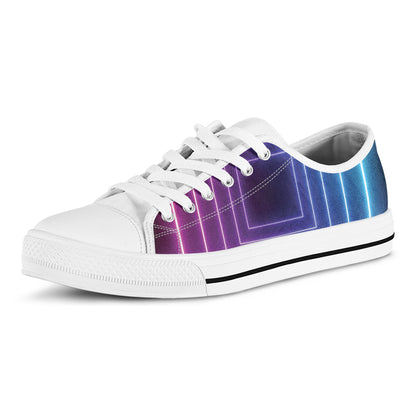 Pink And Teal Tunnel Lights Print White Low Top Shoes