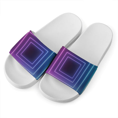 Pink And Teal Tunnel Lights Print White Slide Sandals