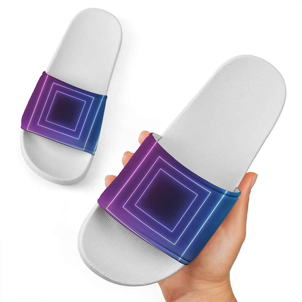 Pink And Teal Tunnel Lights Print White Slide Sandals