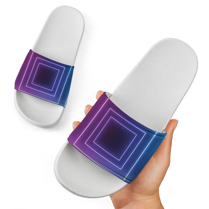 Pink And Teal Tunnel Lights Print White Slide Sandals