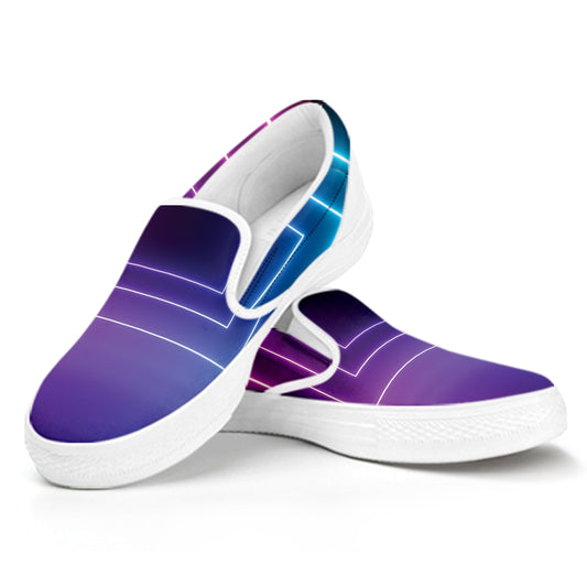 Pink And Teal Tunnel Lights Print White Slip On Shoes