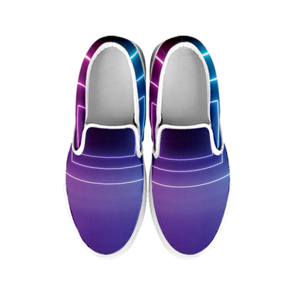 Pink And Teal Tunnel Lights Print White Slip On Shoes
