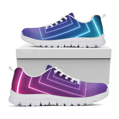 Pink And Teal Tunnel Lights Print White Sneakers