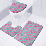 Pink And Teal Watercolor Heart Print 3 Piece Bath Mat Set