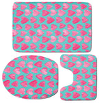Pink And Teal Watercolor Heart Print 3 Piece Bath Mat Set