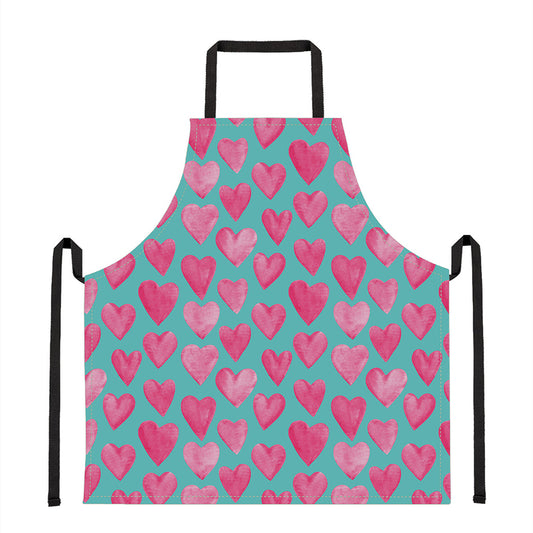 Pink And Teal Watercolor Heart Print Apron