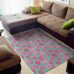 Pink And Teal Watercolor Heart Print Area Rug