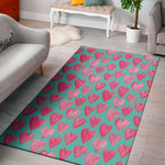 Pink And Teal Watercolor Heart Print Area Rug