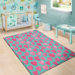 Pink And Teal Watercolor Heart Print Area Rug