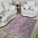 Pink And Teal Watercolor Heart Print Area Rug