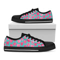 Pink And Teal Watercolor Heart Print Black Low Top Sneakers