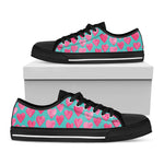 Pink And Teal Watercolor Heart Print Black Low Top Shoes
