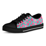 Pink And Teal Watercolor Heart Print Black Low Top Shoes