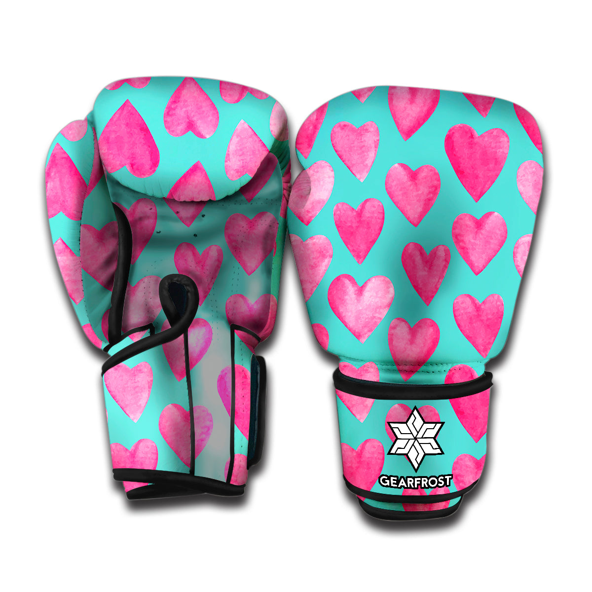 Pink And Teal Watercolor Heart Print Boxing Gloves